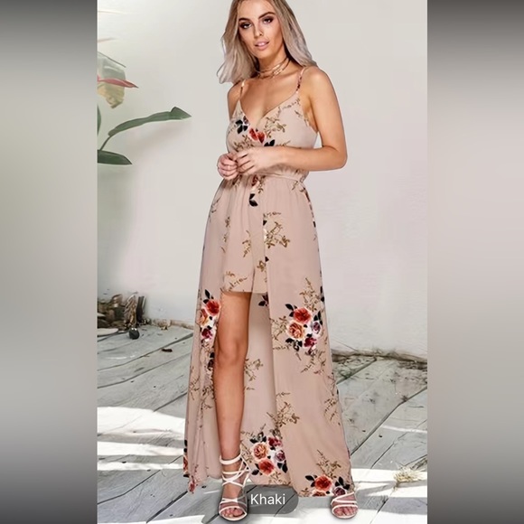 Pants - Loose fit floral Cami jumpsuit with over a skirt, size large